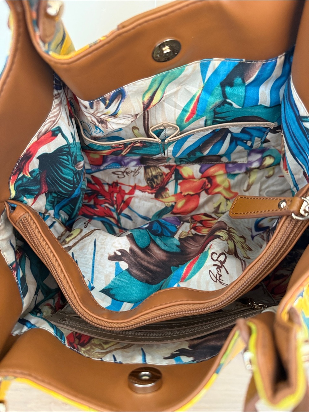🌻 Sharif Sunflower Satchel Bag with Leather Trim - Picture 7 of 16